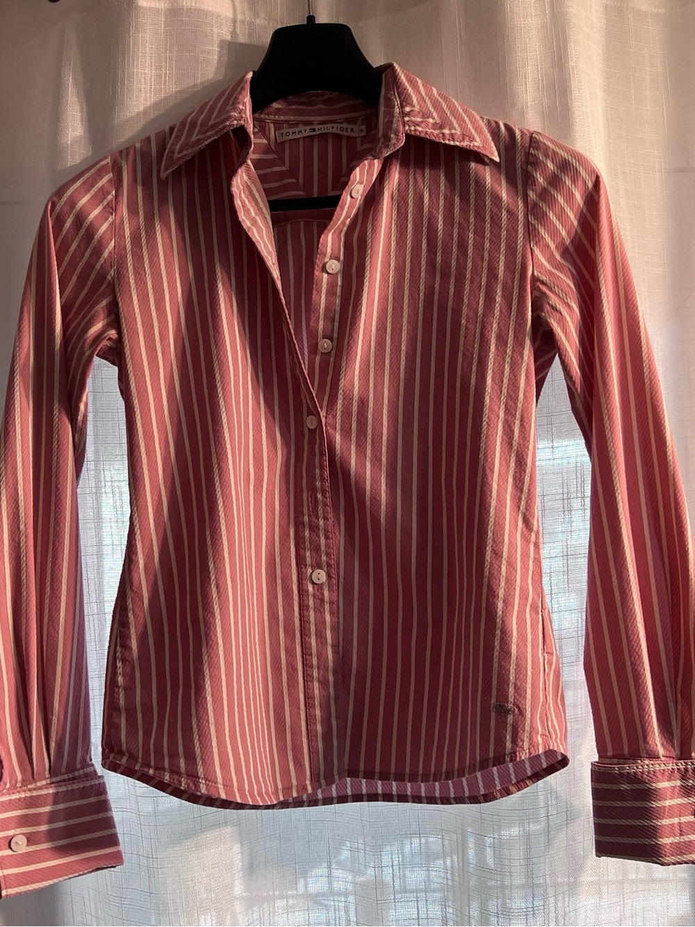 Tommy Hilfiger Pink and White Striped Button-Down Shirt